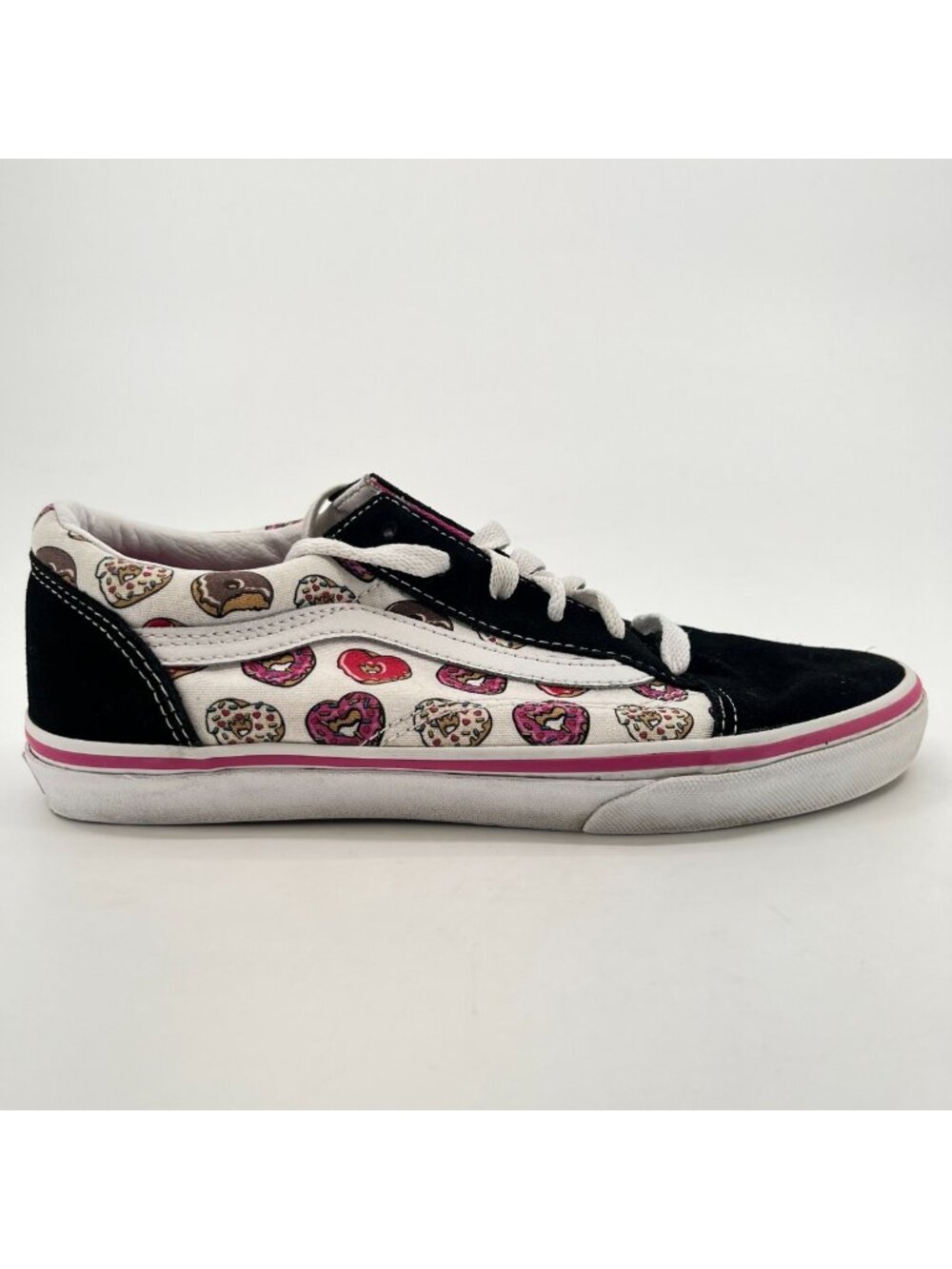 Vans Old Skool Girls Size 6.5Y Black White Pink Athletic Skate Shoes Sneakers